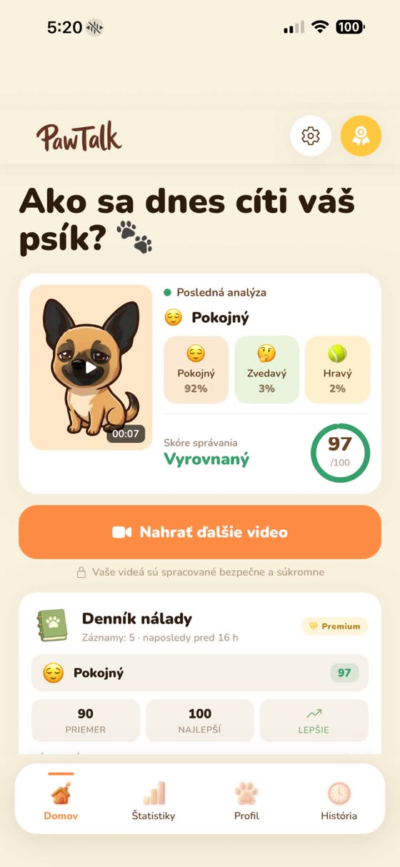 Domovská obrazovka PawTalk