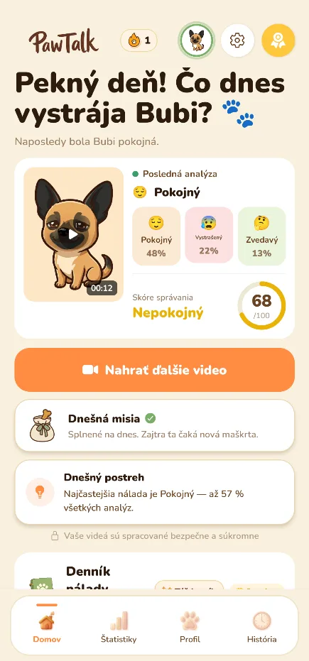 Domovská obrazovka PawTalk